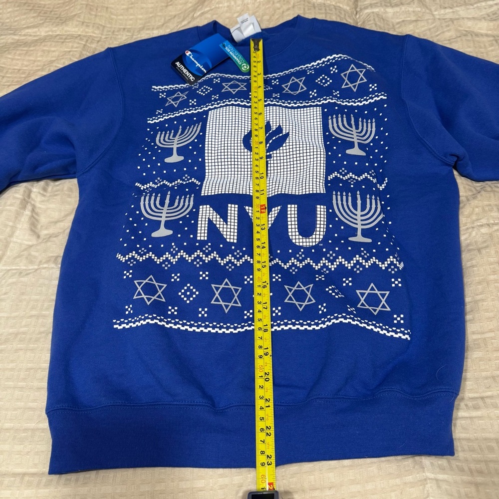 Champion Blue Crewneck Sweater NYU New York University Jewish Men’s Size Small - Picture 6 of 10